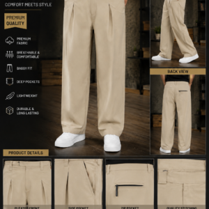 Men’s Relaxed Fit Wide Leg Baggy Trousers